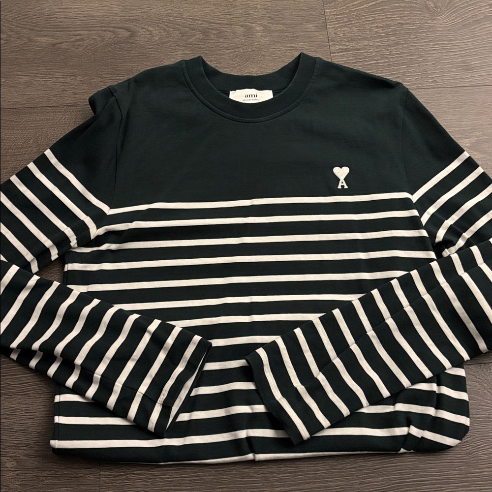 Ami Alexandre Mattiussi Dark Green Stripe Crew Neck
